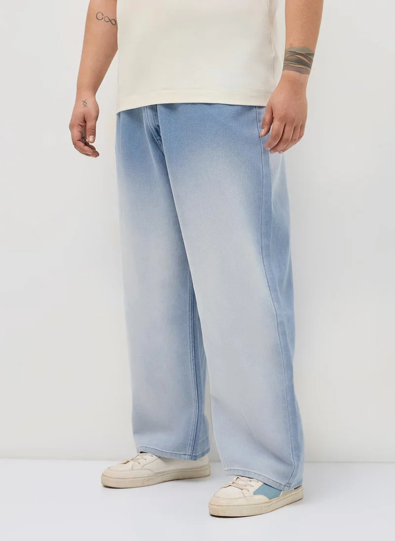 أوربانو فاشن Urbano Plus Men's Ice Blue Loose Baggy Fit Heavy Washed Faded Denim Jeans Non-Stretchable